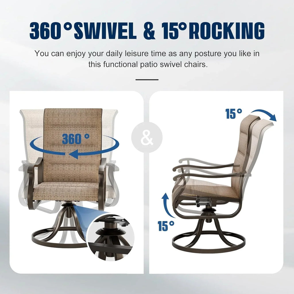 Techmilly Patio Swivel Chairs Set of 2, Outdoor Dining Chairs High Back Padded All Weather Breathable Textilene Outdoor Swivel Chairs with Metal Rocking Frame for Lawn Garden Backyard Deck, Dark Grey