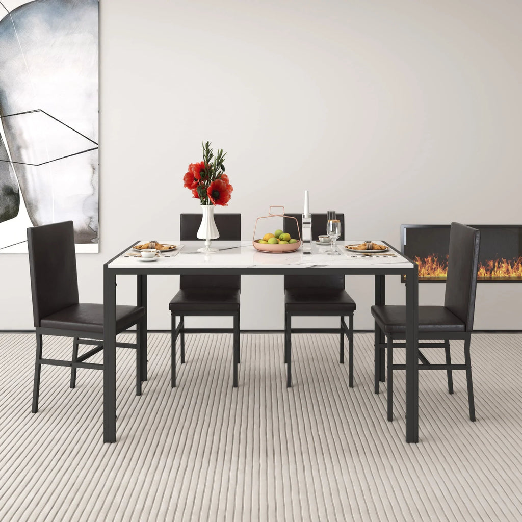 Seizeen Solid Wood Kitchen Table and Chairs, Dining Room Table Set for 4 with Gray Upholstered Chairs, Wood Grain Table Heavy-Duty Frame, Rustic Minimalist Style Breakfast Nook Set