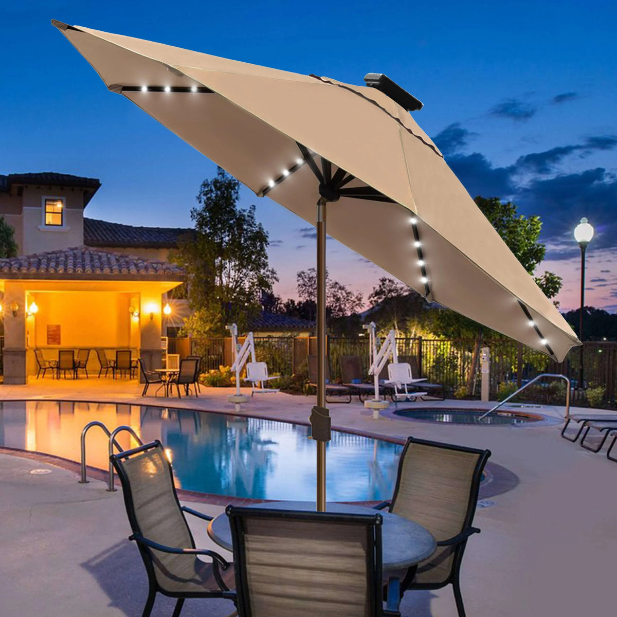 EliteShade Sunbrella Solar Umbrellas 9ft Market Umbrella with 80 LED Lights Patio Umbrellas Outdoor Table Umbrella with Ventilation and 5 Years Non-Fading Top,Ruby