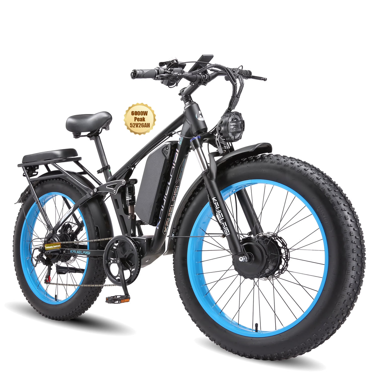 KAIJIELAISI Electric Bike for Adults,AWD Ebikes Dual Motor Peak 6000W, 26'' Fat Tire bikes with 52V 26AH Battery Hydraulic Brake. Electric Bicycle, 7 Speed Mountain EBike UL 2849.
