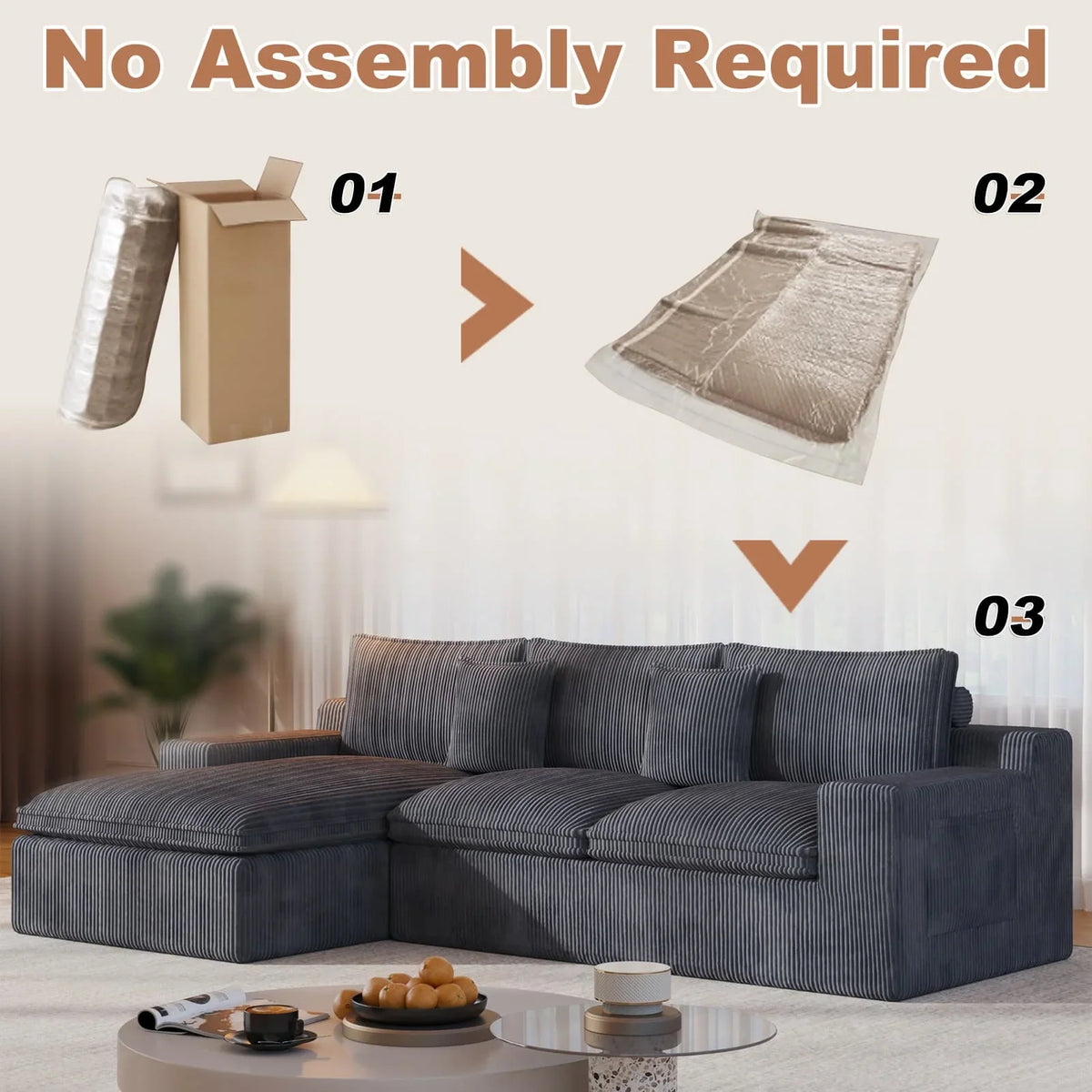 108" Modular Sectional Sofa, Cloud Sectional Couch with Deep Seat, Modern Modular L-Shape Sofa Couch with Chaise,Upholstered Couches for Living Room Bedroom