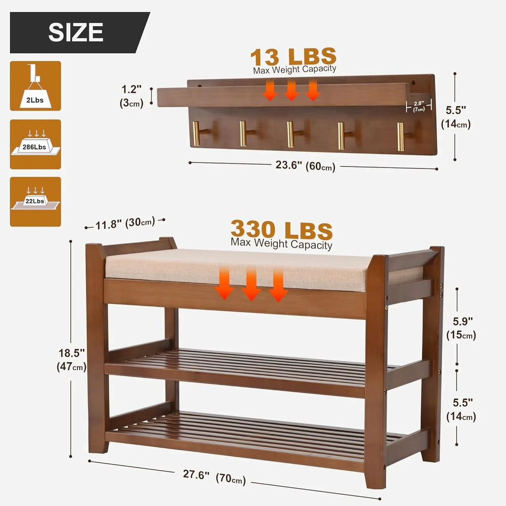 Shoe Rack for Front Door Entrance, 28" Entryway Bench with Coat Rack, Hall Tree Shoe Bench with Storage for Entry, Hallway, Bedroom, Living Room