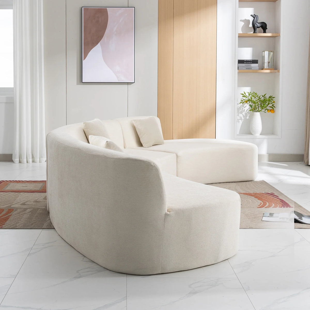 Harper & Bright Designs Modern Curved Floor Sofa Set, Modular Sectional Sponge Couch for Living Room, 2 PC Free Combination No Assembly Foam-Filled Sofa, Beige