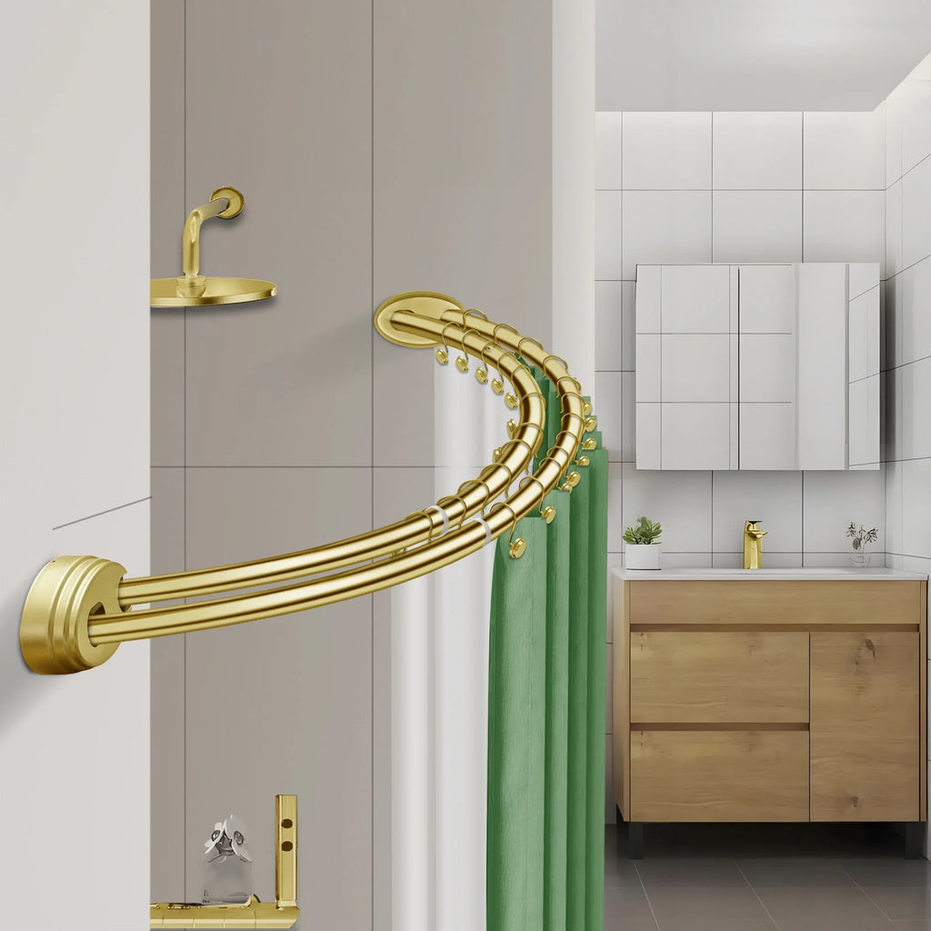 Utopia Alley Rustproof Wall Mounted Aluminum Double Curved Shower Curtain Rod, Screw Mount Rod, Secure Than Tension, Adjustable Shower Rod from 45" to 72", Includes shower liner & hooks (Bronze)