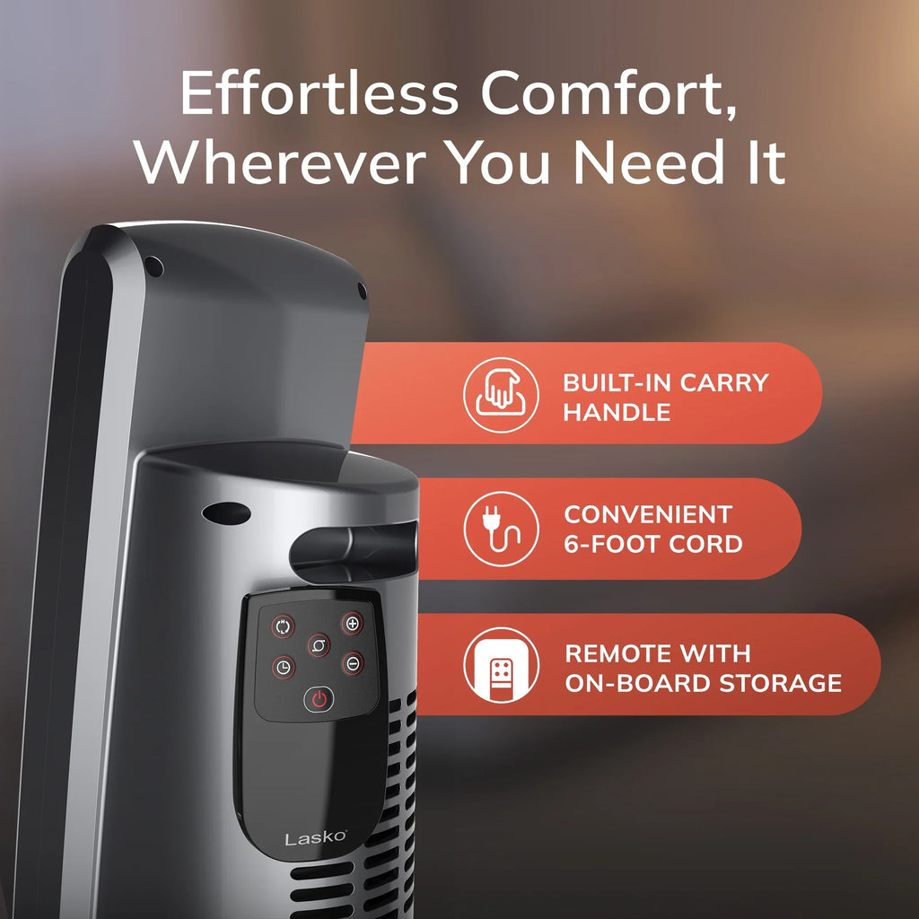 Lasko 29" 1500W Ceramic Tower Space Heater with Thermostat, Remote, Black, CT30754