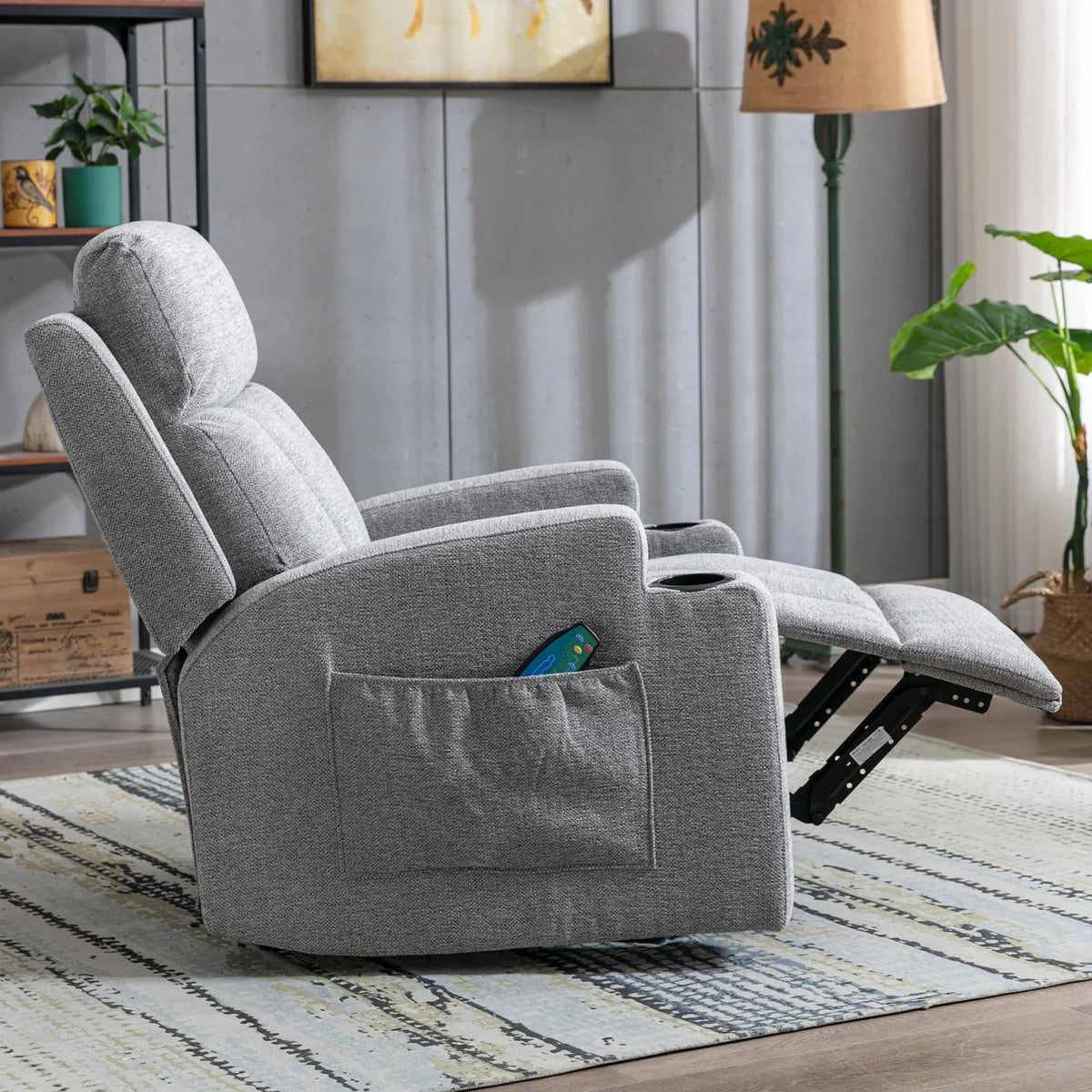 Bonzy Home Heated Manual Massage Recliner with Cup Holder Padded Breathable Fabric Recliner, Home Theater Seating"Navy