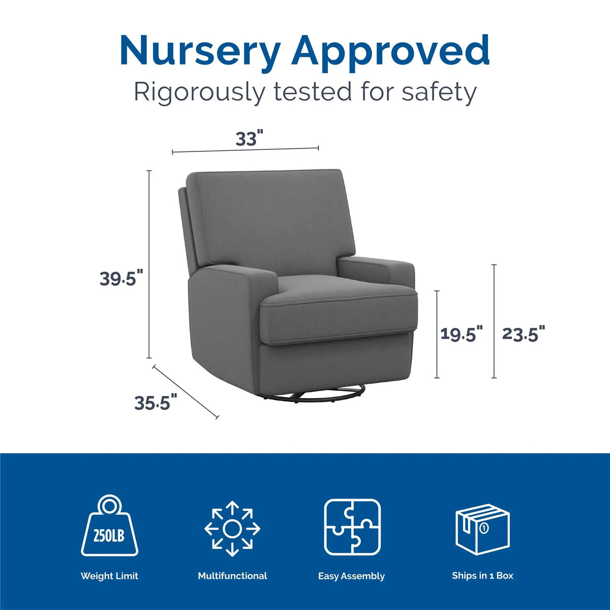 Baby Relax Rylan 4-in-1 Swivel Glider Rocker Recliner Chair