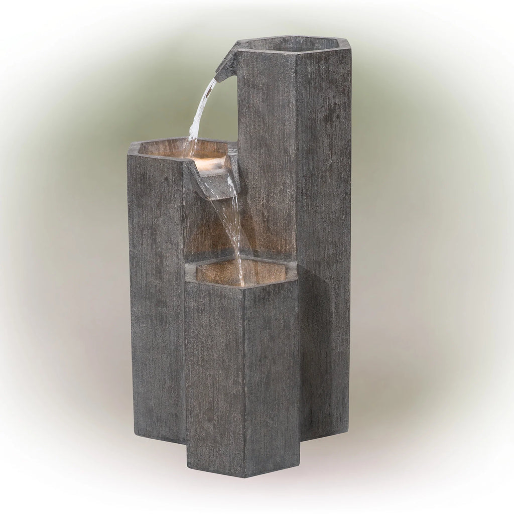 Alpine Corporation 25" Tall Modern 3-Tier Fountain for Indoor / Outdoor Yard Decor with LED Light