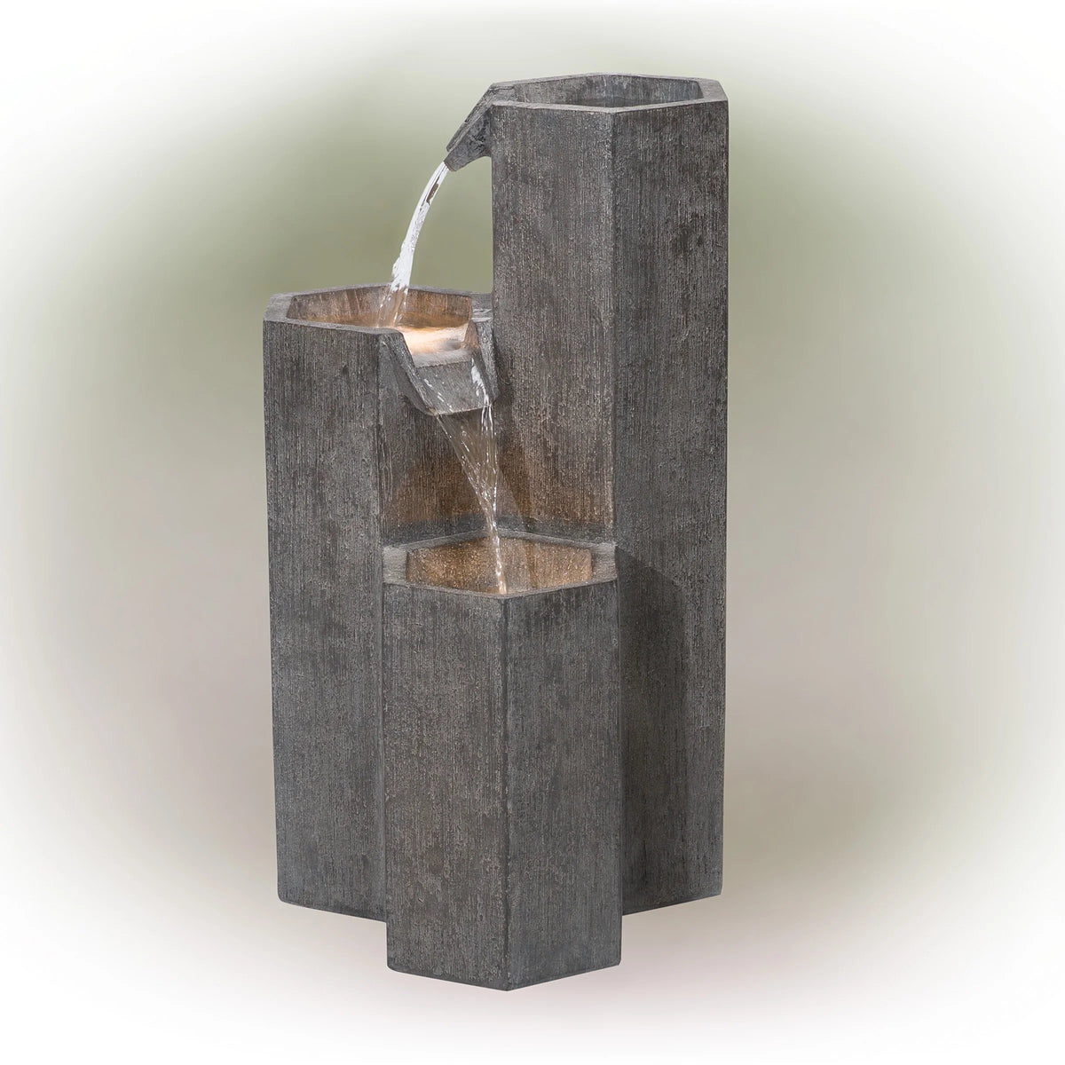 Alpine Corporation 25" Tall Modern 3-Tier Fountain for Indoor / Outdoor Yard Decor with LED Light