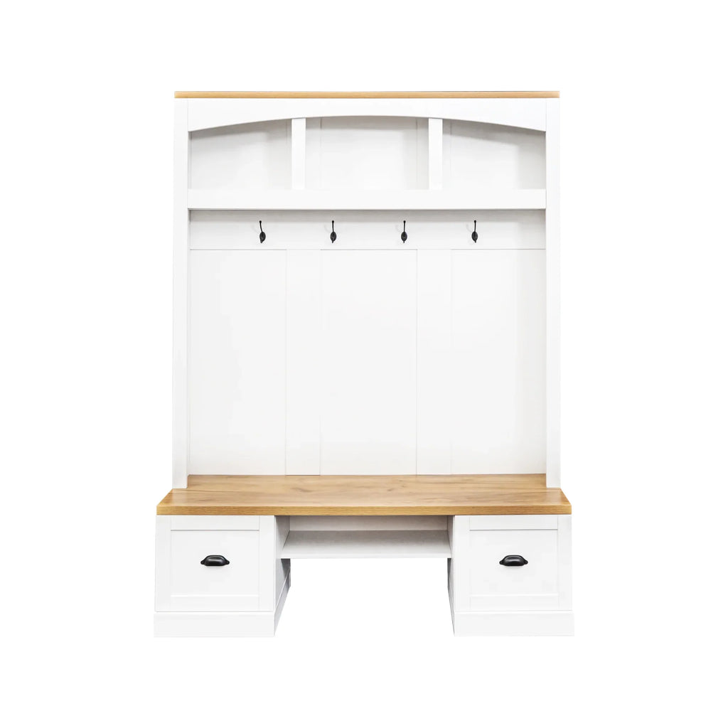 Harper & Bright Designs Farmhouse Hall Tree with Bench and Shoe Storage, Mudroom Bench with Coat Rack and Adjustable Shelves for Hallway, Living Room, White