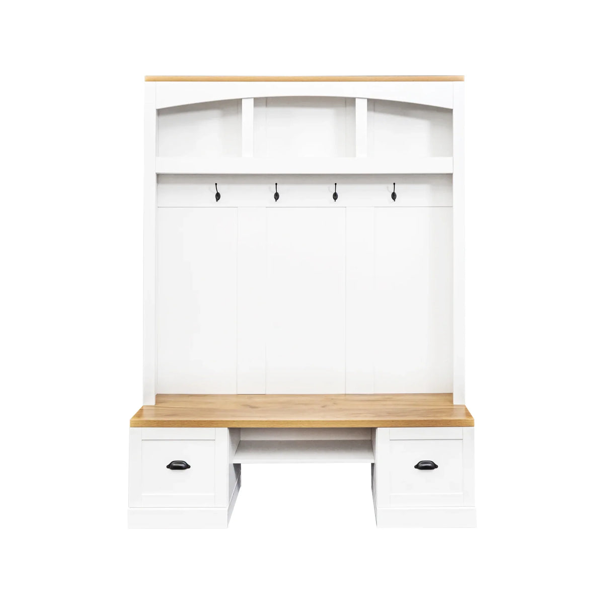 Harper & Bright Designs Farmhouse Hall Tree with Bench and Shoe Storage, Mudroom Bench with Coat Rack and Adjustable Shelves for Hallway, Living Room, White