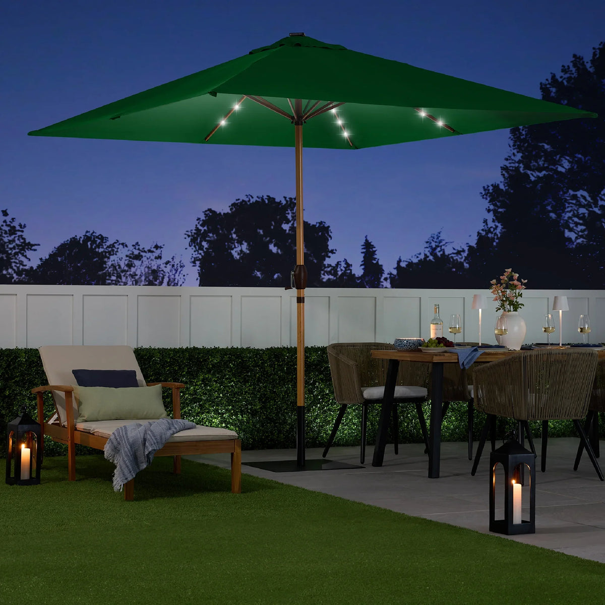Best Choice Products 9ft Deep Square Solar LED Lighted Patio Umbrella w/ Woodgrain Pattern, UV-Resistant - Black