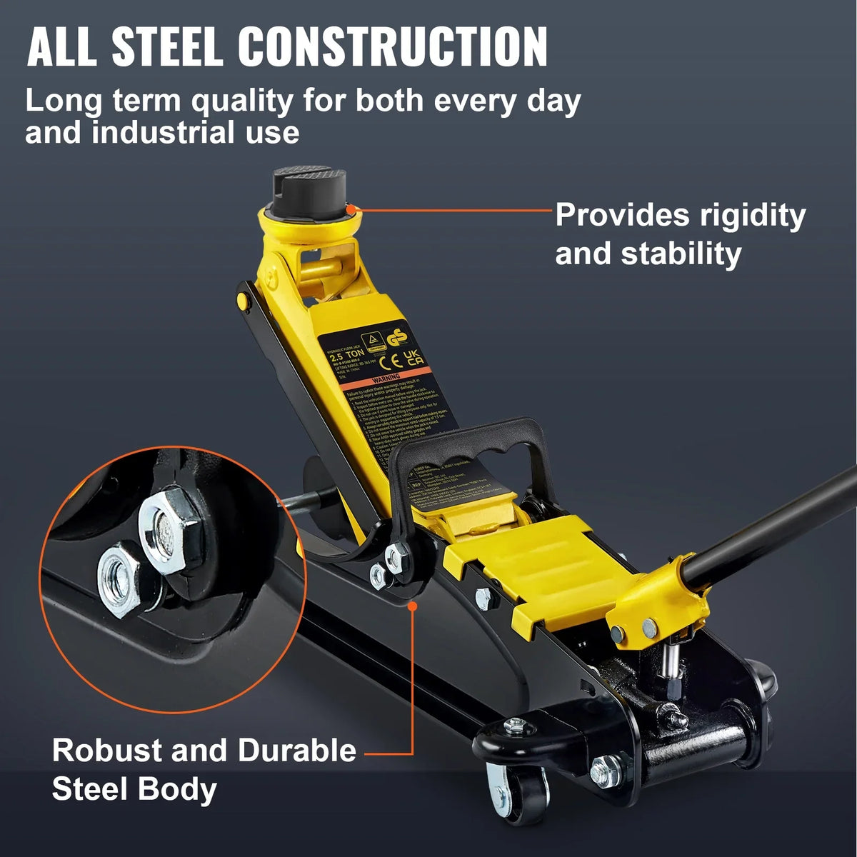 KFFKFF Low Profile Floor Jack,2.5 Ton(5500 lbs) Slim Profile, Durable Steel Racing Lift with Single Piston Pump, Range 3.35"-14.96""Black+Yellow