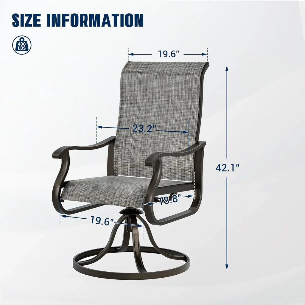 Techmilly Patio Swivel Chairs Set of 2, Outdoor Dining Chairs High Back Padded All Weather Breathable Textilene Outdoor Swivel Chairs with Metal Rocking Frame for Lawn Garden Backyard Deck, Dark Grey