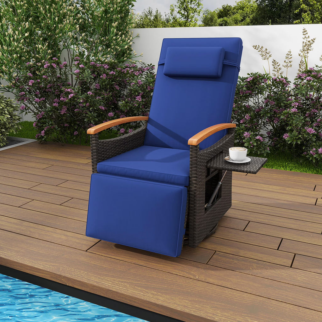 Costway Outdoor 360" Swivel Rattan Recliner Chair Patio Wicker Chaise Lounge Chair Beige