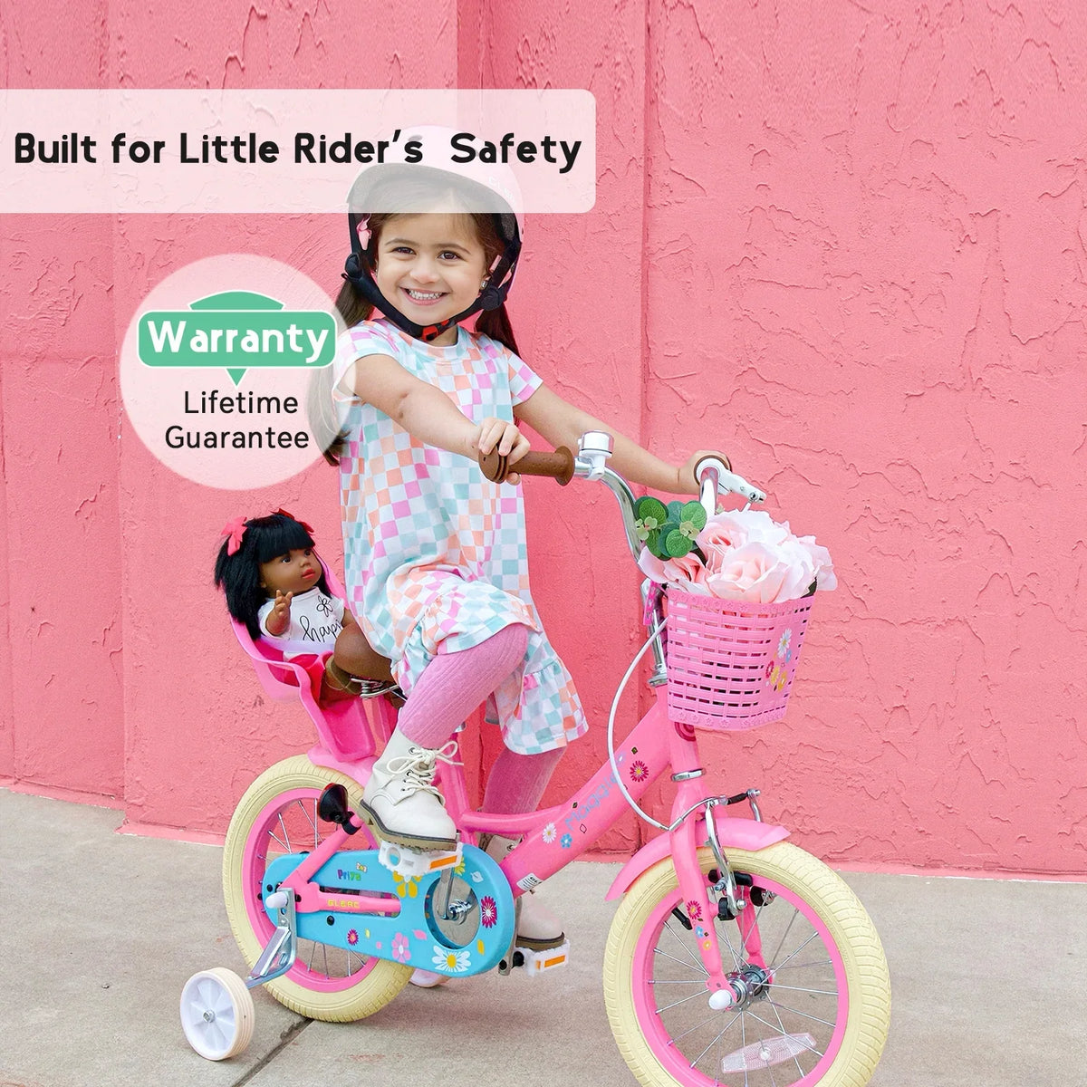 Glerc Maggie 12 inch Kids Girls Bike for Ages 2-4 Years Child, Peach