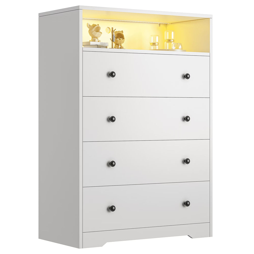 4-Drawer Black Wood Dresser with LED Lights,Modern Chest of Drawers for Bedroom,Living Room