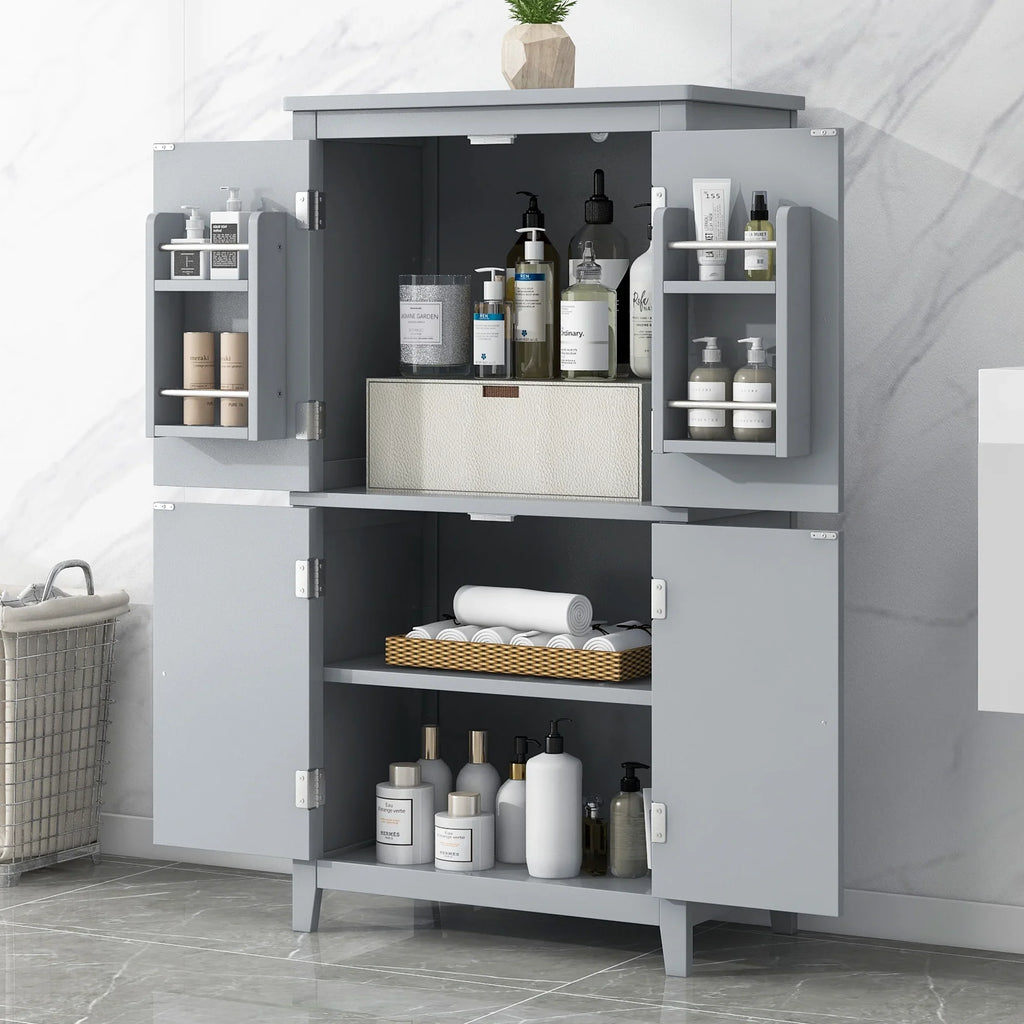 Elegant Bathroom Floor Storage Cabinet, Bathroom Storage Unit, Freestanding Cabinet with 4 Doors