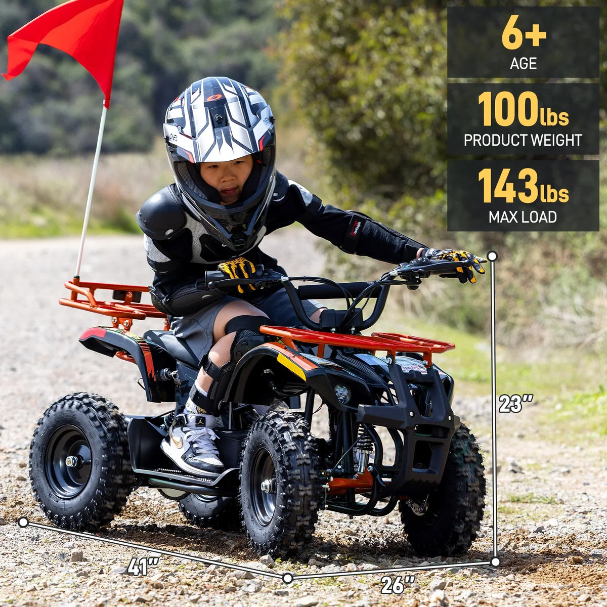 Aoemoe 500W 36V Battery-Powered Ride-On Off-Road 4-Wheeler �C 15 Mile Range, Flame