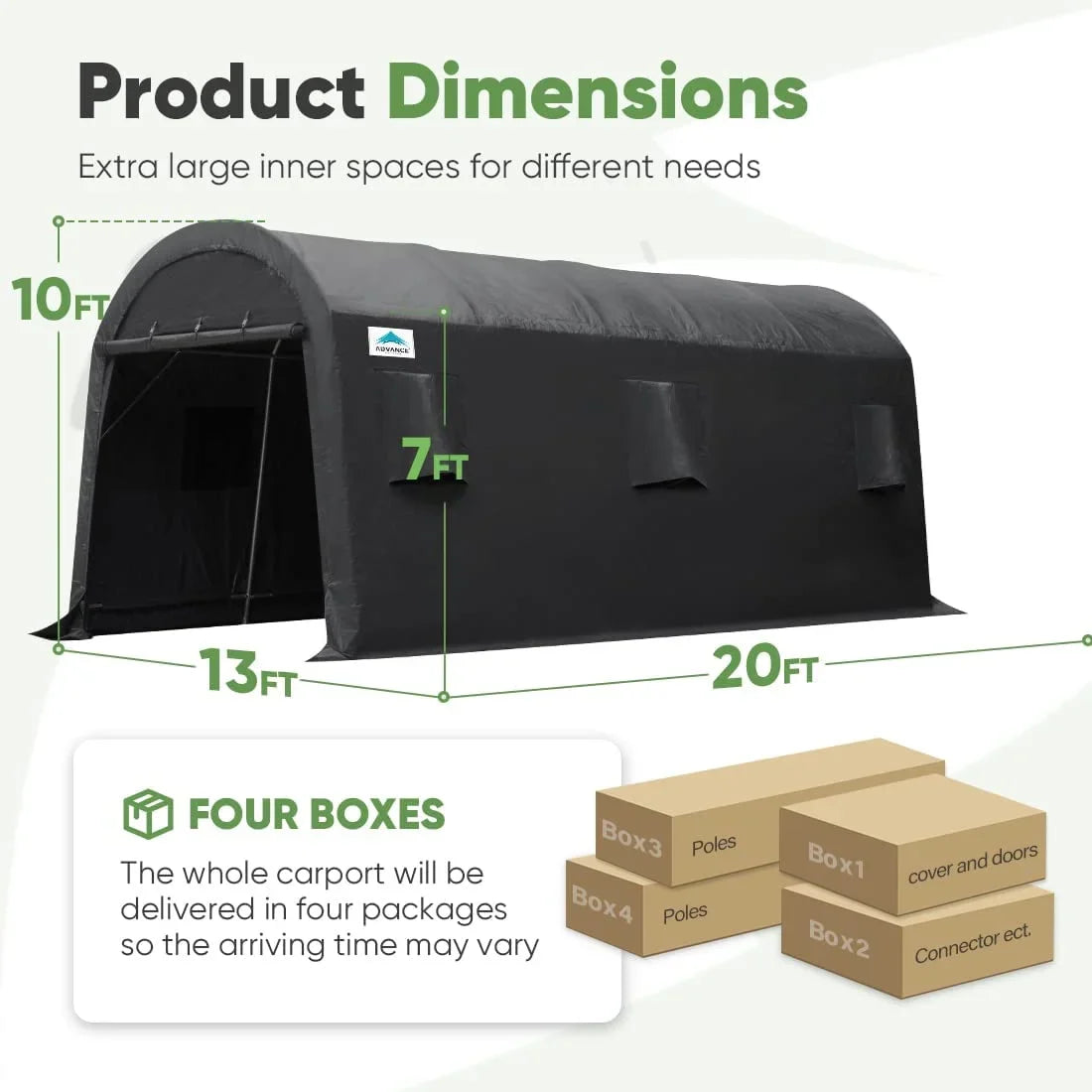 ADVANCE OUTDOOR 10x15 ft Shelter Storage Shed Steel Metal Round Roof Anti-Snow Portable Garage Carport for Motorcycle, Boat, or Garden Tools with 2 Roll up Doors & Vents, Gray