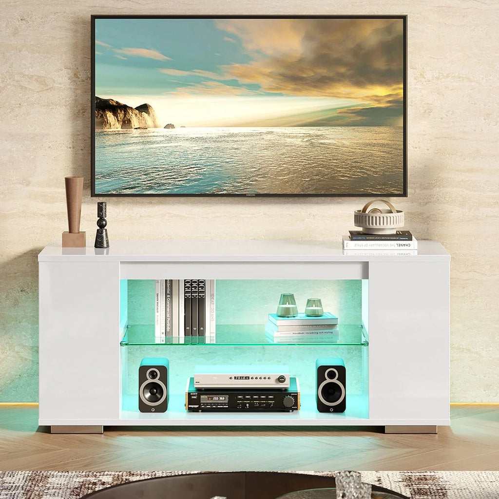 Pinmoco 47'' TV Stand for TVs up to 55", Gaming Entertainment Center with LED Lights, Black