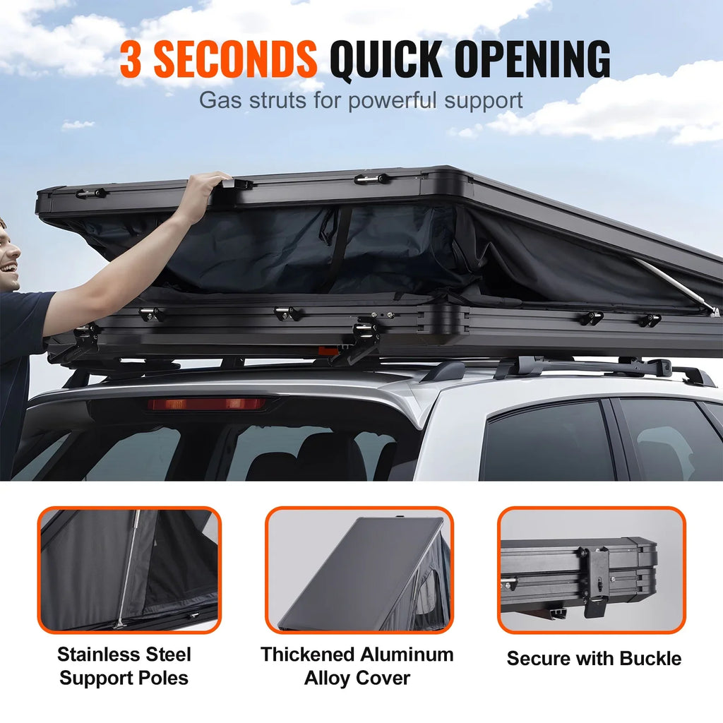 KFFKFF Hard Shell Rooftop Tent, Naturnest Shelter for 2-3 Individuals, Sturdy Roof Tent with Extendable Ladder and Thick Mattress, Resistant to Water and Wind for Jeep, SUV, Van, and Pickup Truck