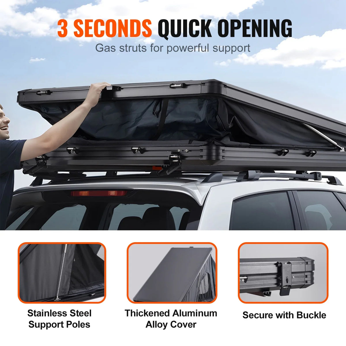 KFFKFF Hard Shell Rooftop Tent, Naturnest Shelter for 2-3 Individuals, Sturdy Roof Tent with Extendable Ladder and Thick Mattress, Resistant to Water and Wind for Jeep, SUV, Van, and Pickup Truck