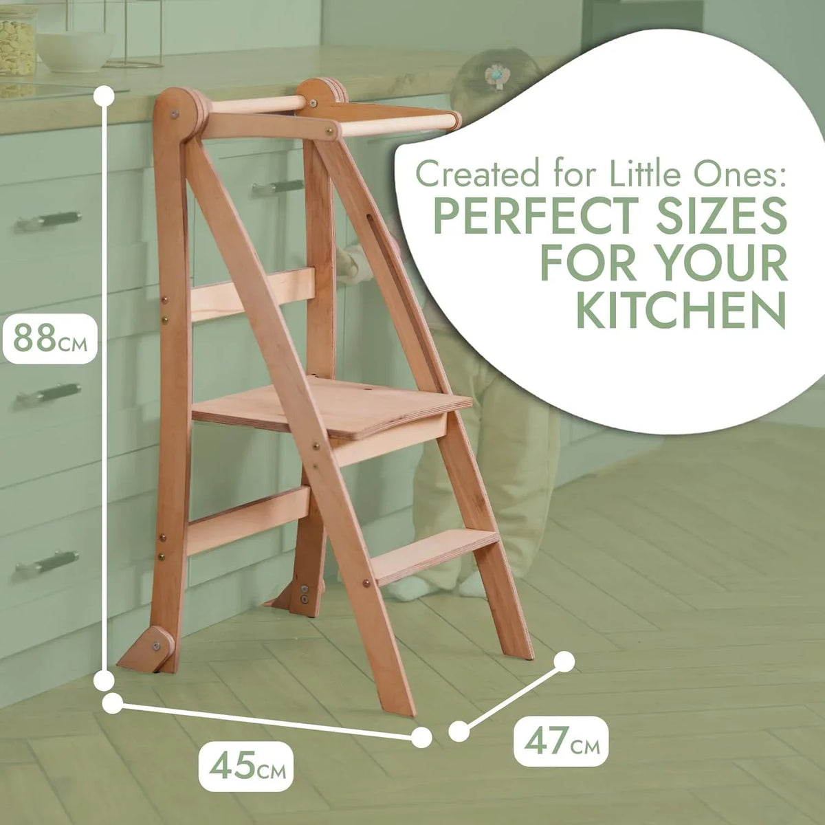 Folding Wooden Kitchen Standing Stool for Toddlers �C Safe & Compact Learning Step Stool, Ages 18 Months+