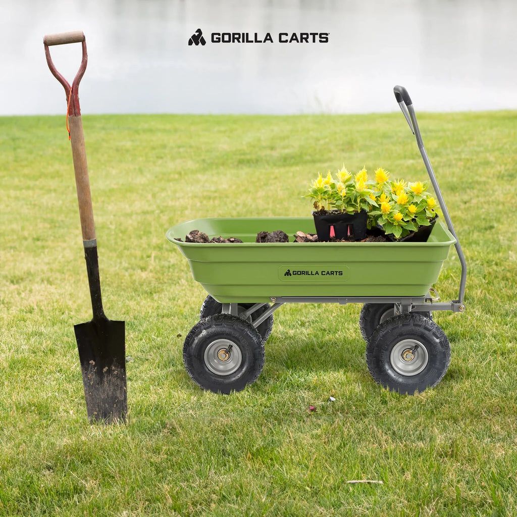 Gorilla Carts 4 Cu Ft Poly Garden Dump Cart with Quick-Release, 600 lb Capacity, Green