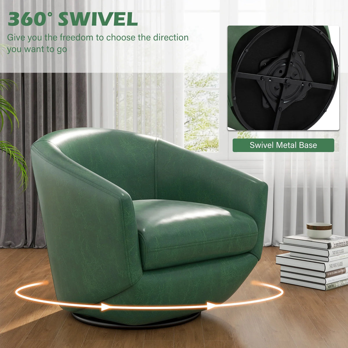 DREAMSIDEA Faux Leather Swivel Accent Chair Sets of 2 360" Swivel Barrel Chair,Swivel Club Sofa for Living Room, Bedroom, Office,Brown