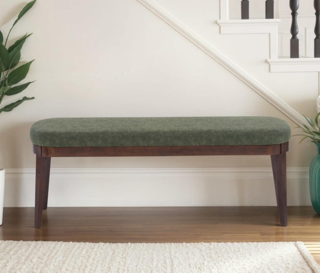 Eleanor Mid-century Upholstered Dining Bench, Entryway Bench with Solid Wood Frame, Beige