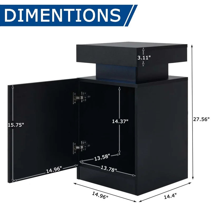 Nightstand Set Of 2, Wooden Night Stand With LED Lights, Modern Bedside Table With Storage Cabinet, Black