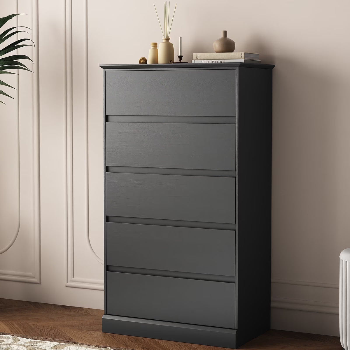 2 PCS Dresser for Bedroom, 5 Drawer Dresser Black Chest of Drawers for Living Room Dressing Room Entryway -2PCS