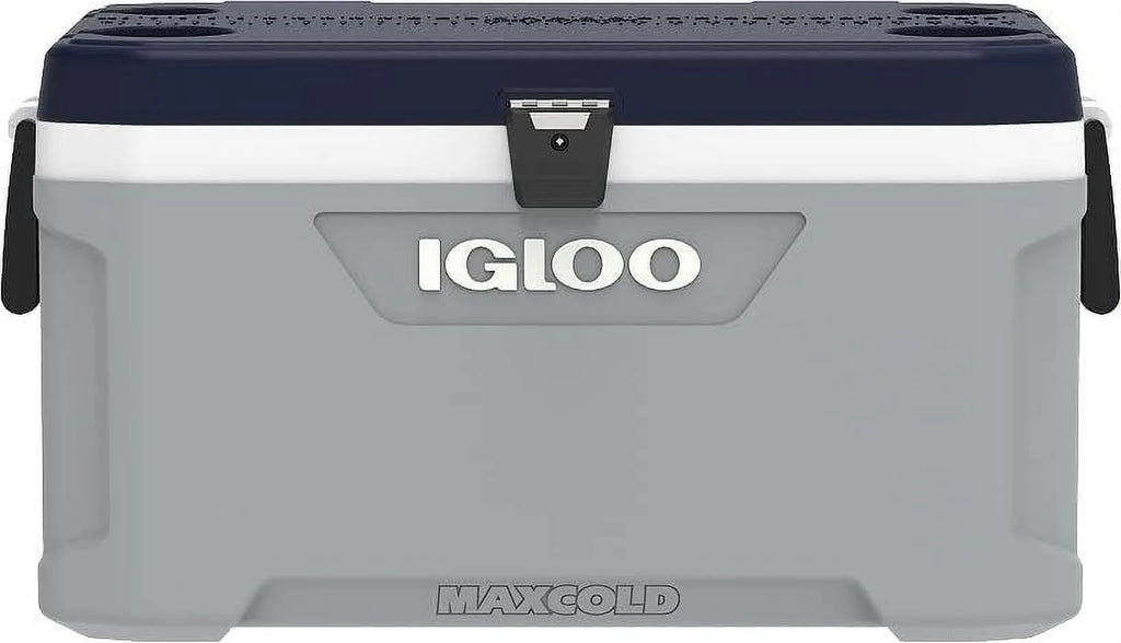 Igloo 70 Quart MaxCold Cooler ThermeCool Insulation with Swing-Up Handles, Gray and Black