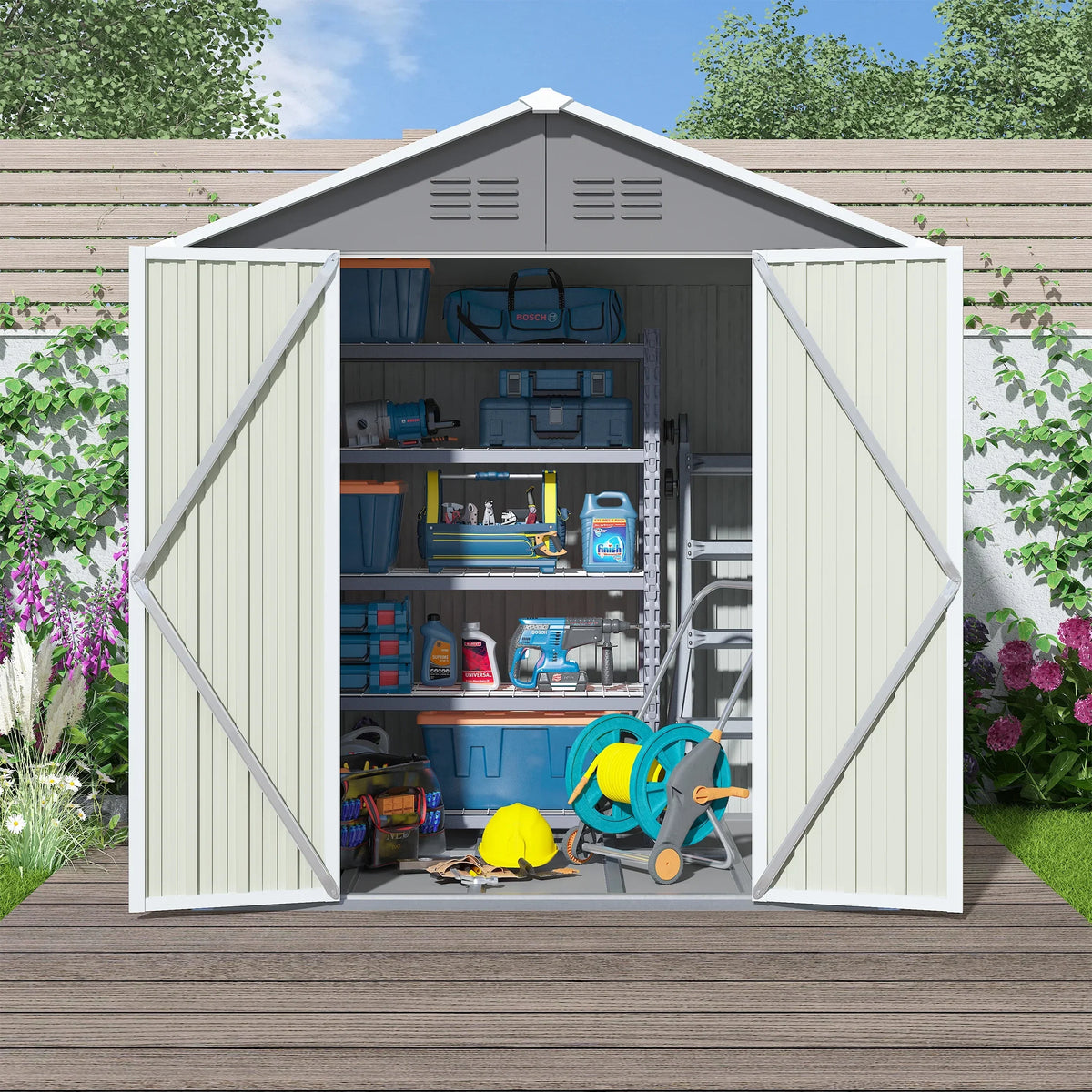 Syngar Outdoor Storage Shed with Lockable Doors, Dark Gray