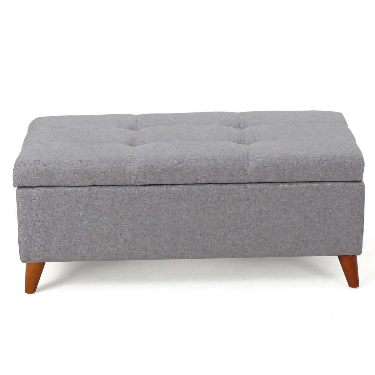 GDF Studio Valeno Mid Century Modern Fabric Tufted Storage Ottoman Bench, Light Gray and Light Brown