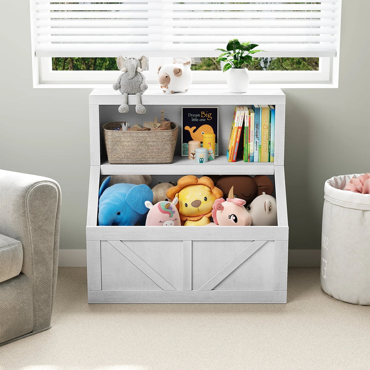 AOILE Kids Bookshelf and Toy Storage - Wooden Toddler Bookcase Cabinet with Large Cubbies for Playroom, Bedroom, Nursery, Classroom, School, Kindergarten, and Daycare