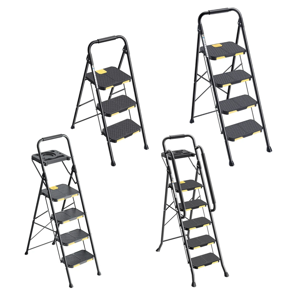 Kingrack 5 Step Folding Ladder for Adults, 800lbs Sturdy Steel Stool Ladder with Anti-Slip Pedal&Handrail&Tool Tray for Home Kitchen Office