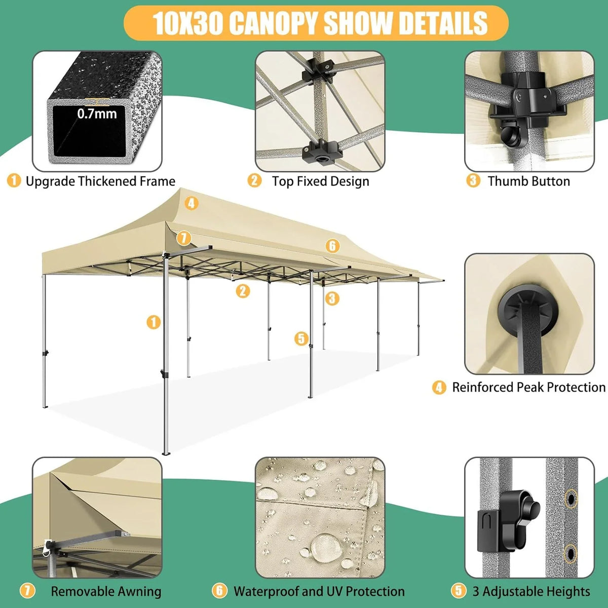 SANOPY 10x20 FT Pop Up Canopy Tent with Awning,Heavy Duty Canopy UPF 50+ All Season Wind Waterproof Commercial Outdoor Street Vendors Party Tents for Parties Canopy with Roller Bag