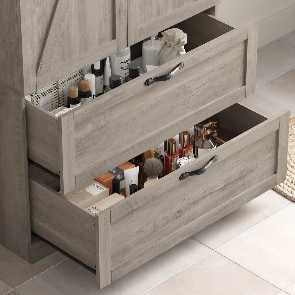 Homfa 70.3"H Bathroom Storage Cabinet, Farmhouse Linen Storage Cabinet with 2 Drawers, White
