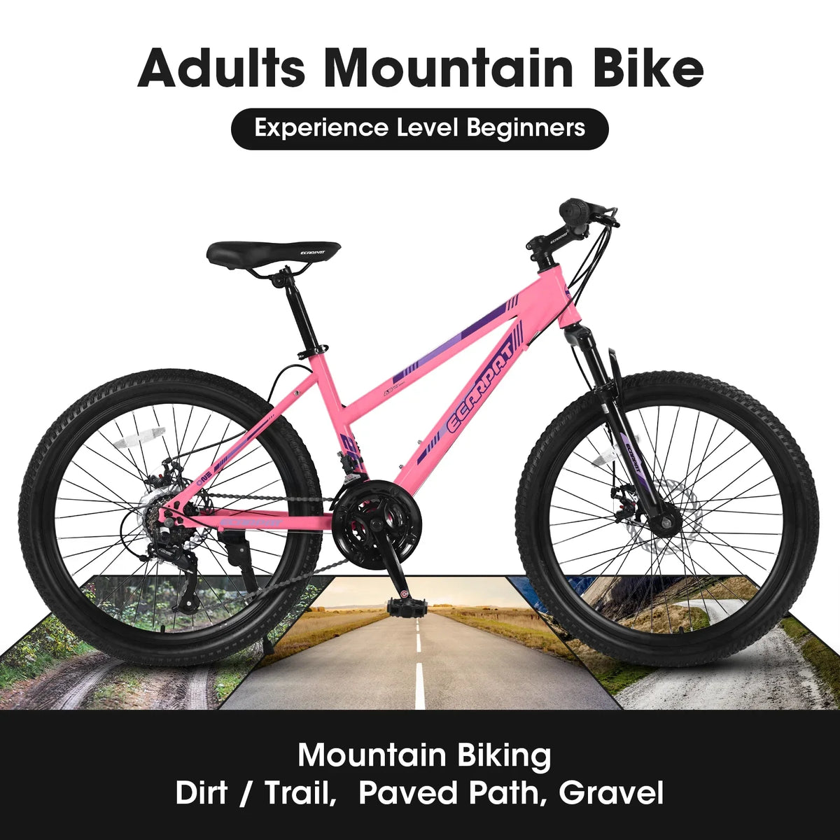 Ecarpat 26 Inch Mountain Bike Adults Womens Mountain Bicycles with Dual Disc Brakes Shimano 21-Speed Full Suspension MTB Bicycles for Outdoor Commuting Exercise, Multi Colors
