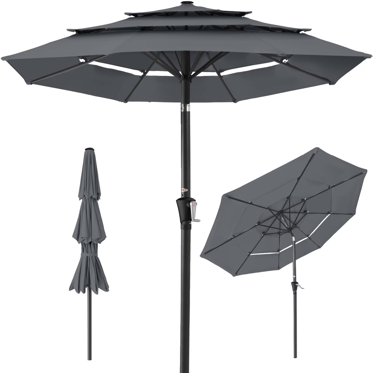 Best Choice Products 10ft 3-Tier Patio Umbrella, Market Sun Shade w/ Tilt Adjustment, Easy Crank - Red