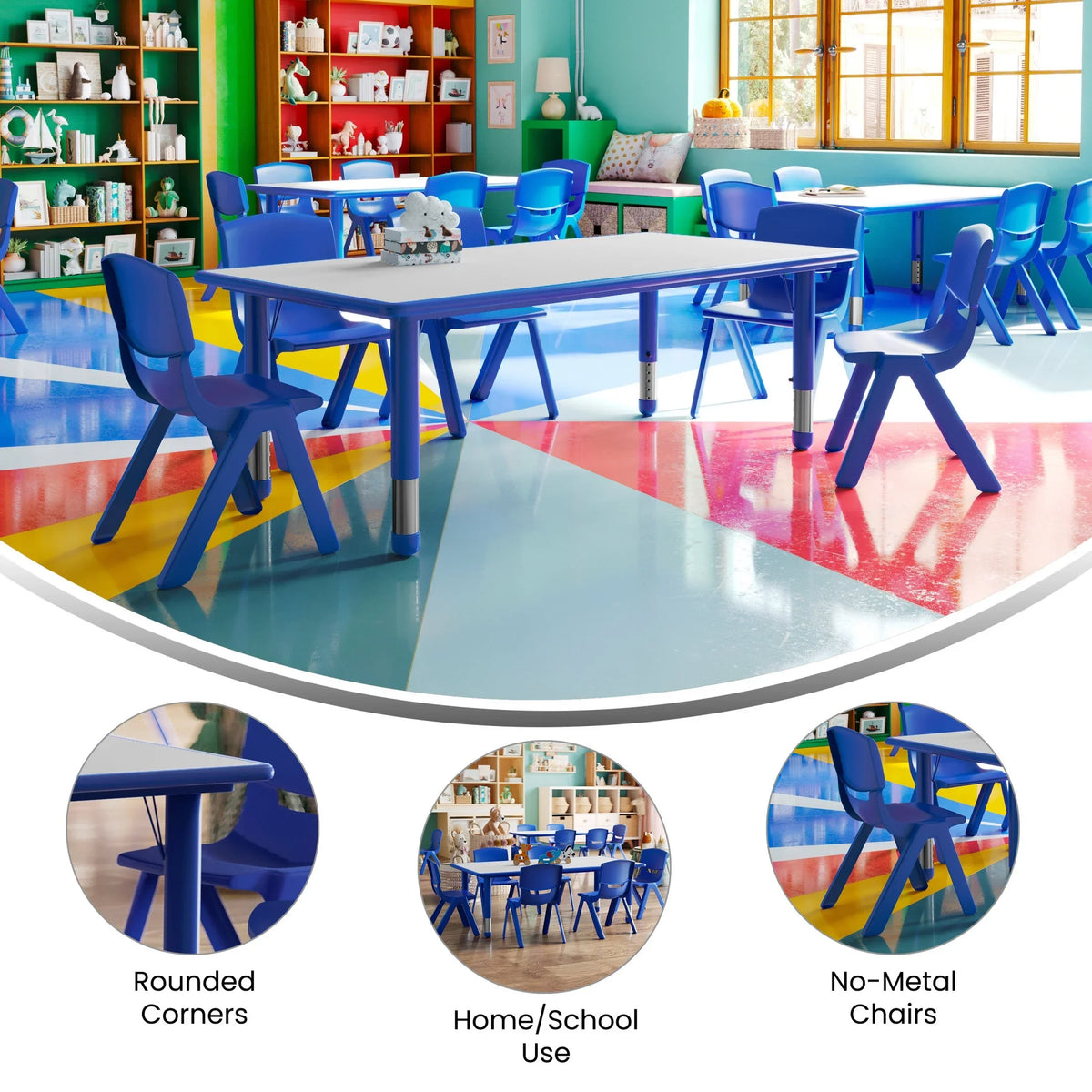 Flash Furniture Emmy Adjustable Classroom Activity Table for Kids with 6 Chairs, Red/Gray