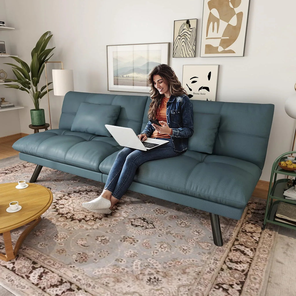 70"" Convertible Futon Sofa Bed Folding Bed Sleeper Couch for Living Room, Small Space or Office, Light Grey