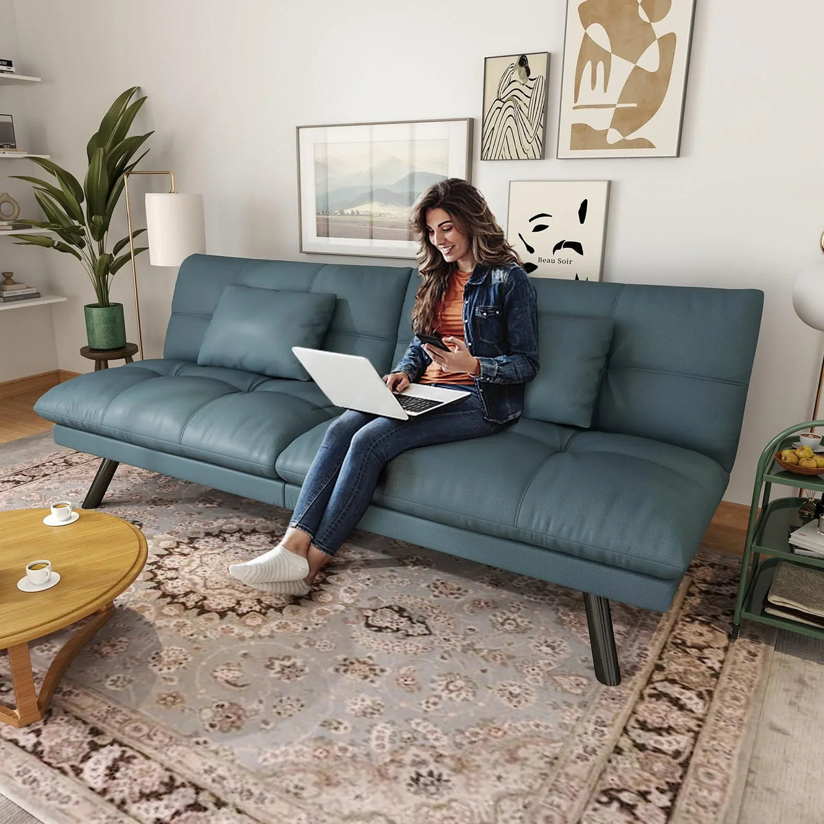 70"" Convertible Futon Sofa Bed Folding Bed Sleeper Couch for Living Room, Small Space or Office, Light Grey