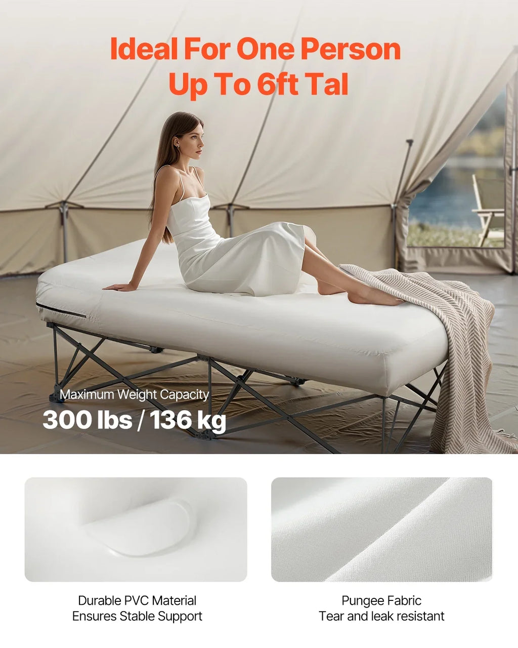 VEVOR Air Mattress Twin with Frame, 1 Person Inflatable Mattress with Pump & Rolling Carry Case,Portable Folding Blow Up Mattress Supports 300lbs,Fast Inflating Air Bed for Home,Guests & Camping