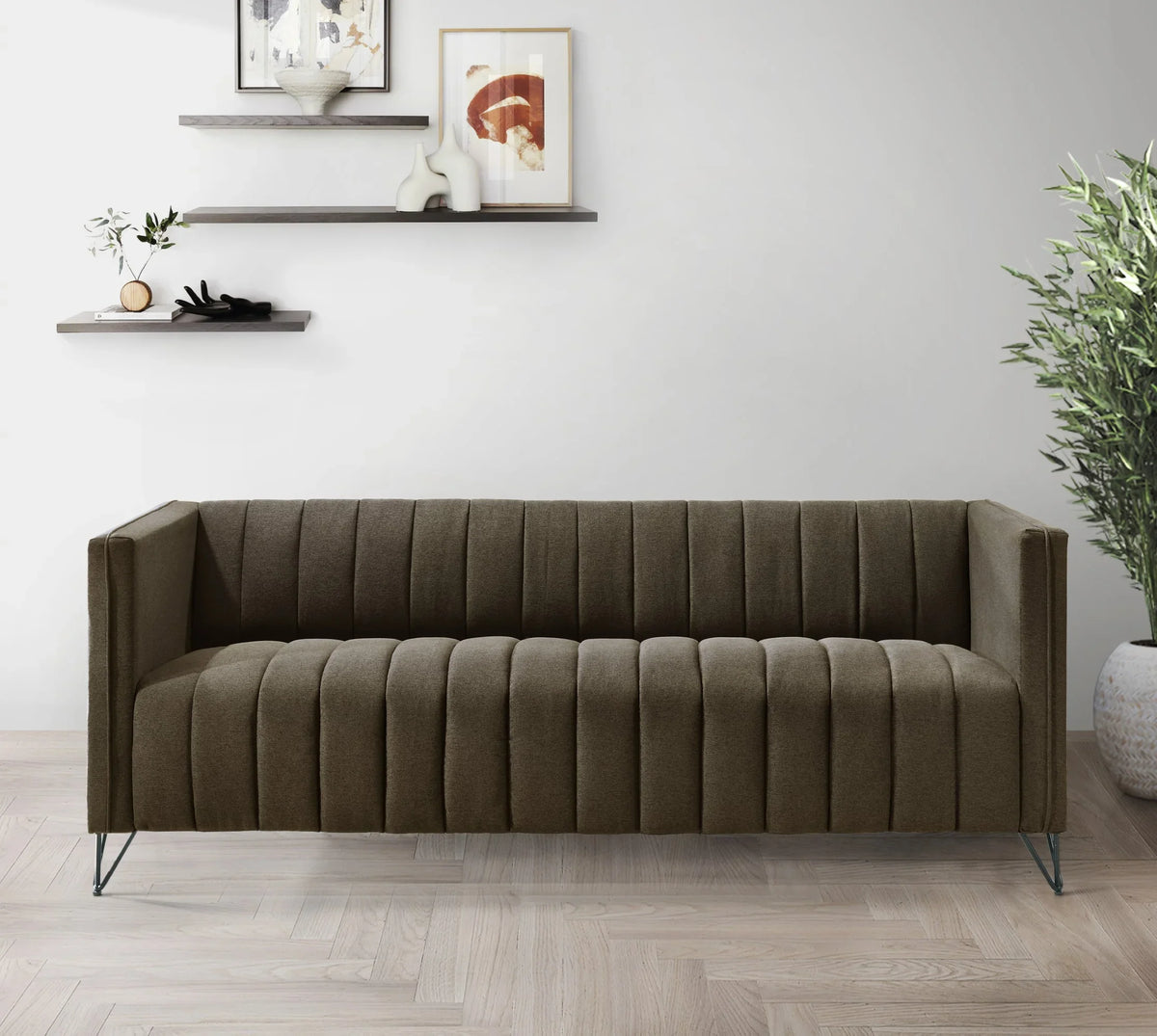 Home Design Kurtis Square Arm Loveseat with Tufted Velvet Upholstery and Gold Metal Legs, Flared Arms, Modern Living Room Seating, Black