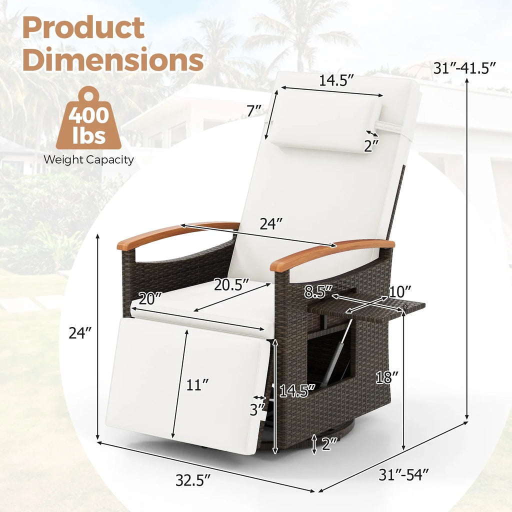 Costway Outdoor 360" Swivel Rattan Recliner Chair Patio Wicker Chaise Lounge Chair Beige