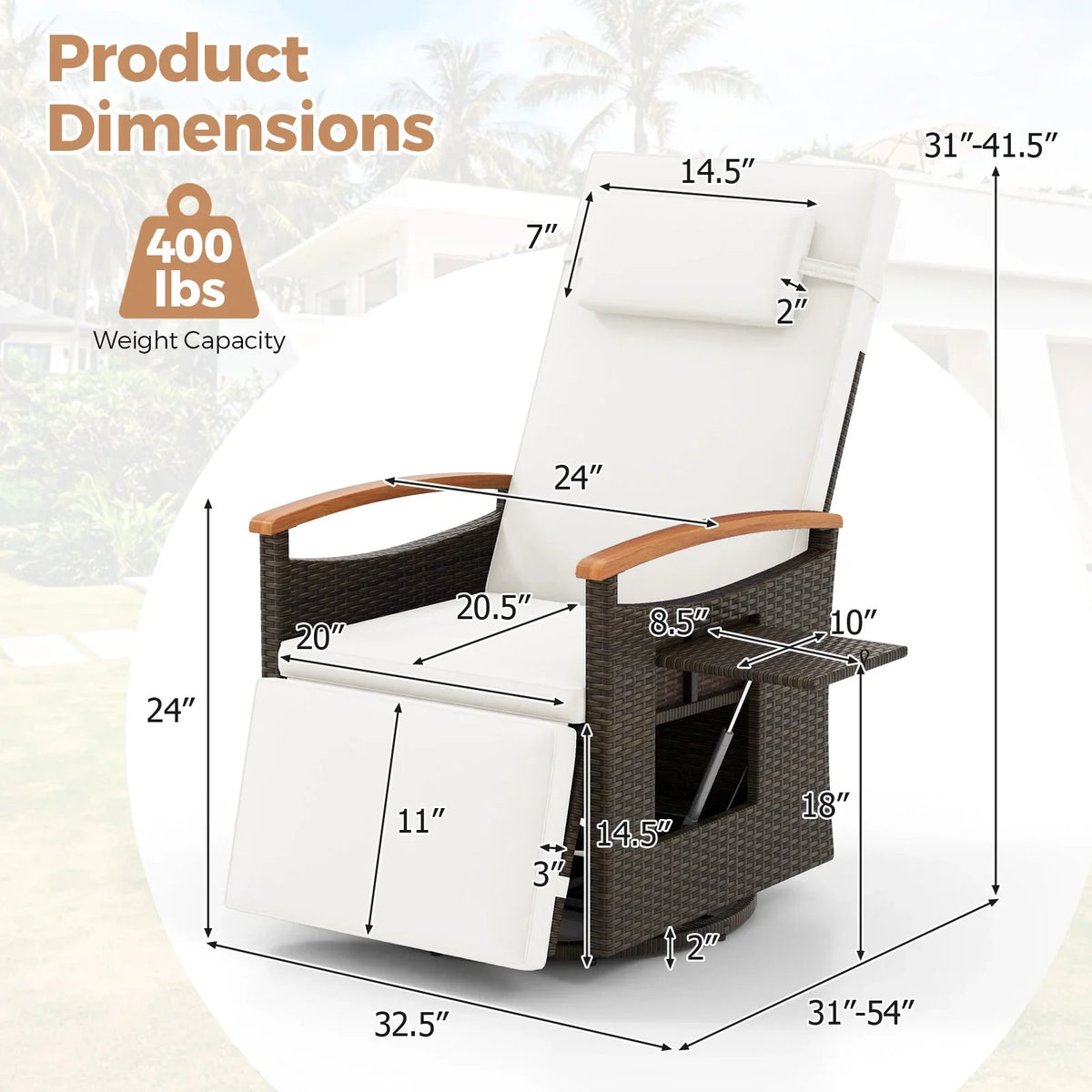Costway Outdoor 360" Swivel Rattan Recliner Chair Patio Wicker Chaise Lounge Chair Beige