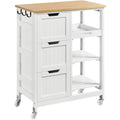 Alden Design 33" H Kitchen Storage Serving Cart for Kitchen Dining Room Bar, White